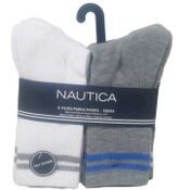 Wholesale - 6pk WHT NAUTICA POP STRIPE CREW SOCKS SIZE 9-11, UPC: 193159219475